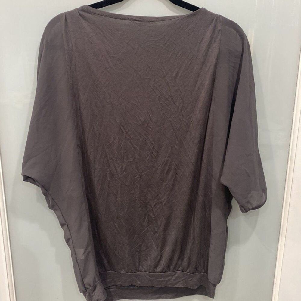 Pleione Women's Grey Charcoal V-Neck Sheer Sleeve Tunic Blouse Top Shirt Sz M - Picture 5 of 5
